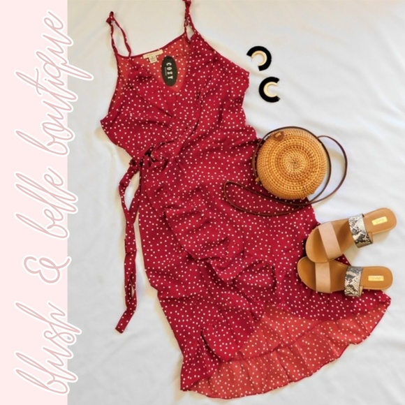 Cozy Casual Dresses & Skirts - LAST CHANCE Polka Dot Wrap Ruffle Tie Waist Dress